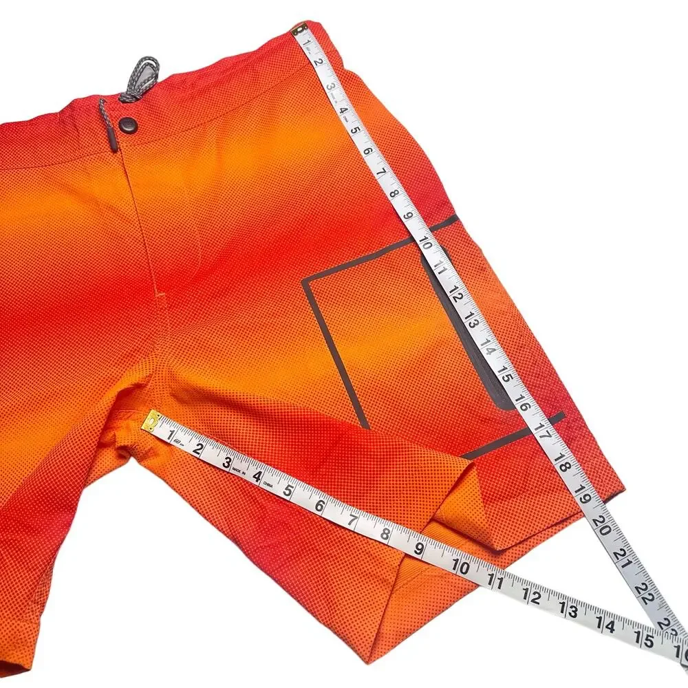 Mack Weldon | Men | Orange Spark Pulse Stripe Beach Swim Board Shorts | Sz 33/34